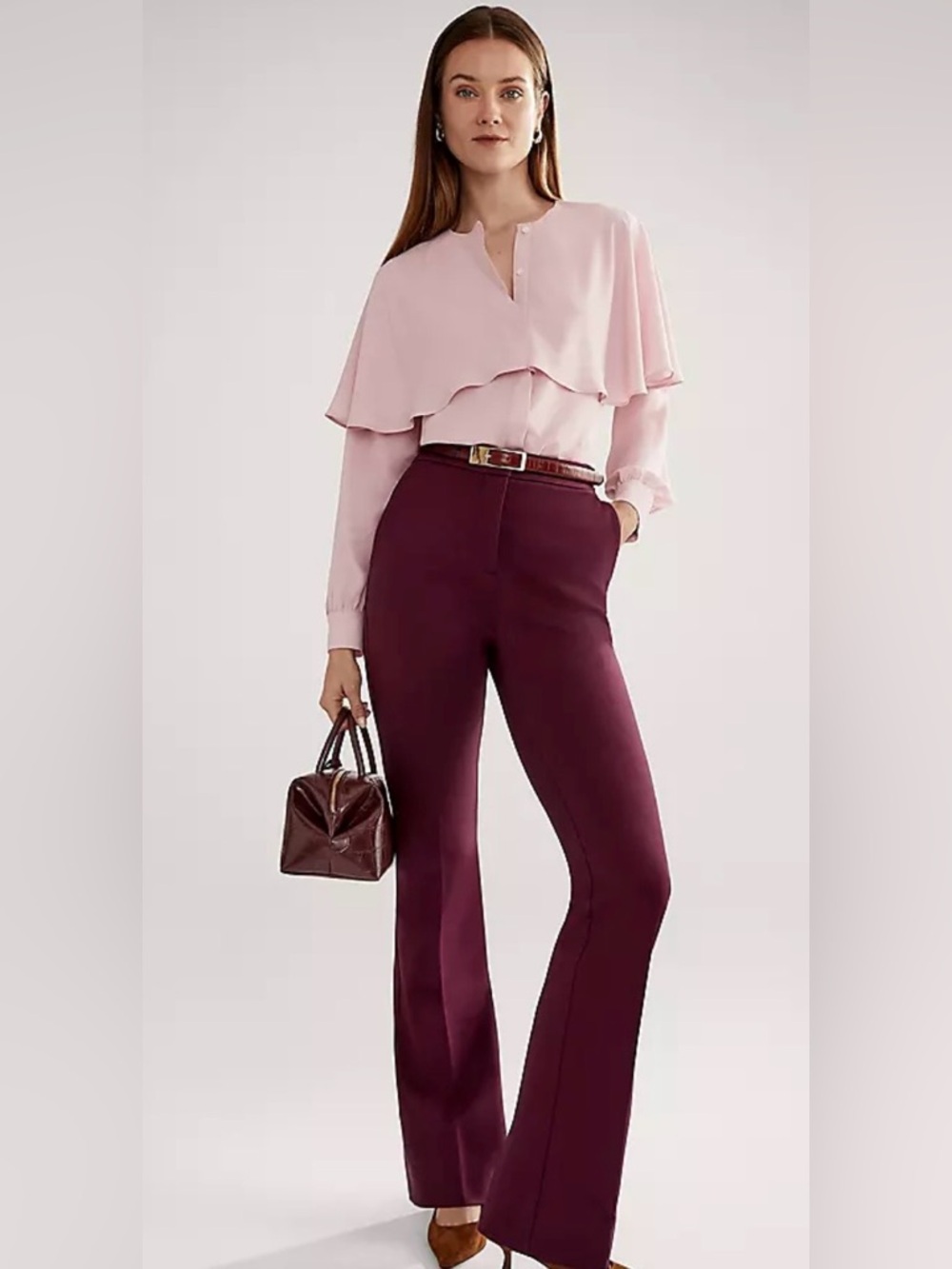 Zara women’s size S/tall trousers flare leg with‎ pockets, burgundy color
